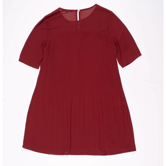 La Fee Maraboutee Red Pleated Short Sleeve Shift Mini Dress - Picture 3 of 5